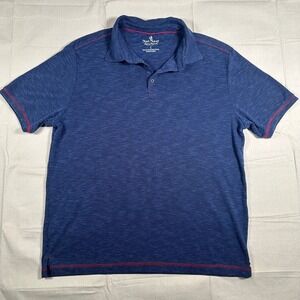 Nat Nast Mens Blue Heathered Polo Shirt Red Contrast Stitching Size L
